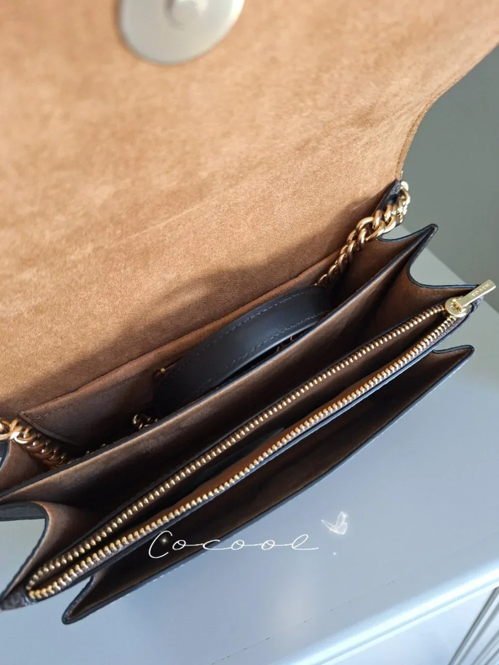 NWT Coach Klare Crossbody Chain Strap Bag Gold Walnut Tan Leather Canvas CY678